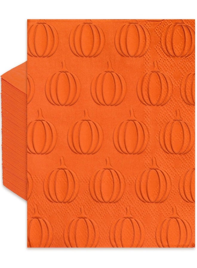 Whaline 100Pcs Thanksgiving Fall Cocktail Napkins 3D Embossed Pumpkin Disposable Napkins Orange Pumpkin Paper Beverage Napkin for Autumn Harvest Party Tableware Decor - Image 1